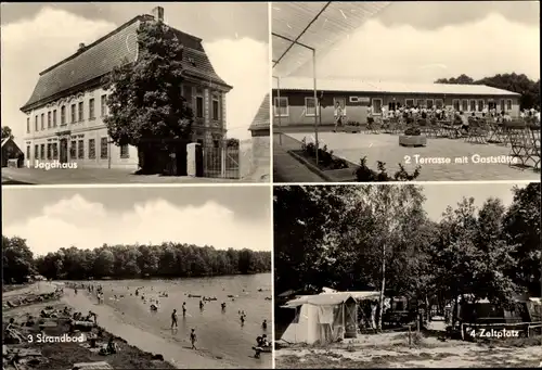 Ak Thümmlitzwald Grimma in Sachsen, Thümlitzsee, Jagdhaus Kössern, Strandbad, Zeltplatz, Terrasse