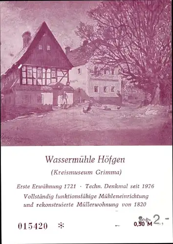 Ak Höfgen Grimma in Sachsen, Wassermühle, Kreismuseum