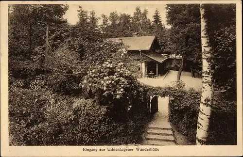 Ak Uchtenhagen Falkenberg in der Mark, Eingang zur Uchtenhagener Wanderhütte