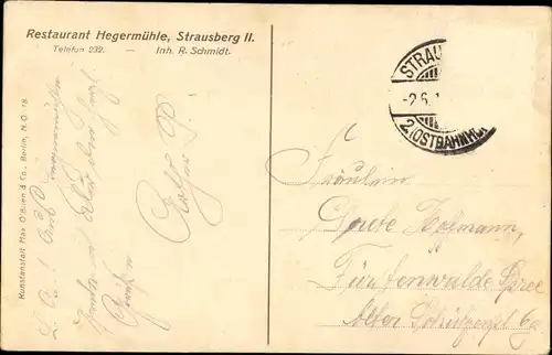 Ak Strausberg in der Mark, Restaurant Hegermühle