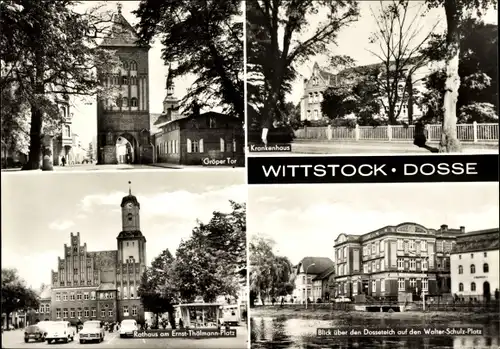 Ak Wittstock Dosse in der Prignitz, Krankenhaus, Gröper Tor, Rathaus am Ernst-Thälmann-Platz