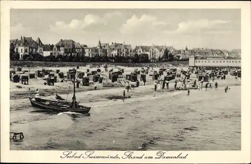 Ak Świnoujście Swinemünde Pommern, Strand am Damenbad