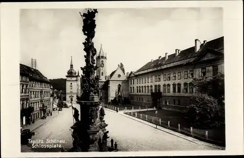 Ak Teplice Teplitz Schönau Reg. Aussig, Schlossplatz, Säule