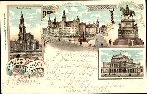 Litho Dresden, Kath. Hofkirche, Kgl. Schloss, Hoftheater, König Johann Denkmal