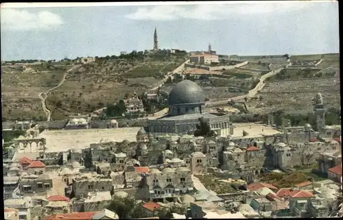 Ak Jerusalem Israel, Tempelplatz mit Felsenmoschee, Dahinter Ölberg