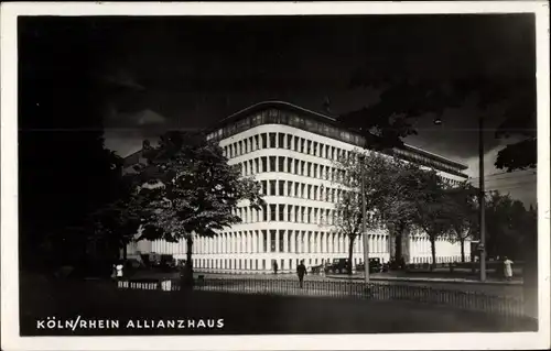 Ak Köln am Rhein, Allianzhaus bei Nacht