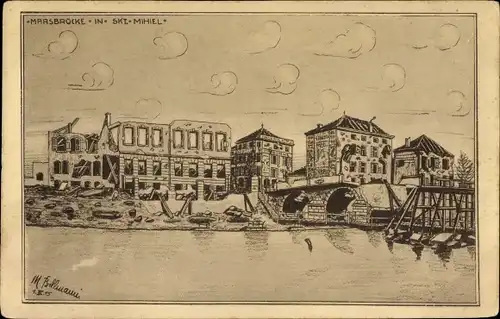 Künstler Ak Bellmann, Saint Mihiel Meuse, Marsbrücke