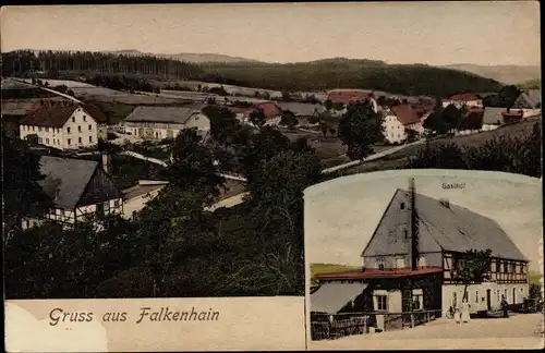 Ak Falkenhain Lossatal in Sachsen ?, Gasthof, Blick auf den Ort