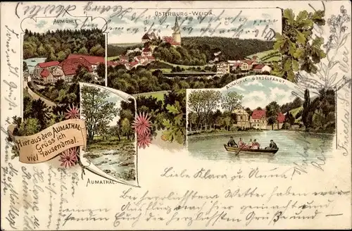 Litho Weida in Thüringen, Osterburg, Aumühle Gondelfahrt, Aumatal