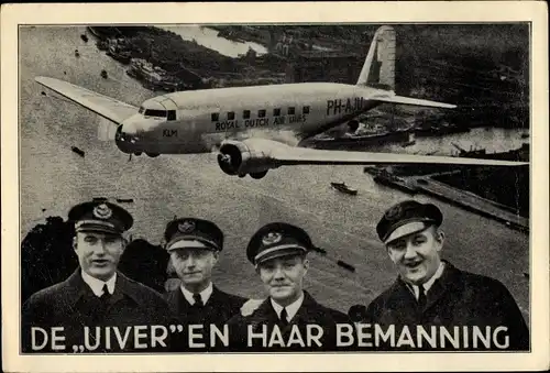 Ak De Uiver en haar Bemanning, niederländisches Passagierflugzeug, Besatzung, Royal Dutch Airlines
