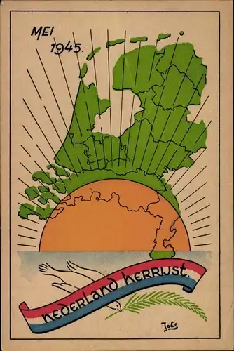 Künstler Ak Mei 1945, Nederland Herrijst, Propaganda Niederlande, II WK