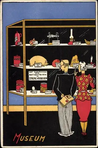 Ak Museum, Paar an einer Vitrine, Bols, Hering, Zeem