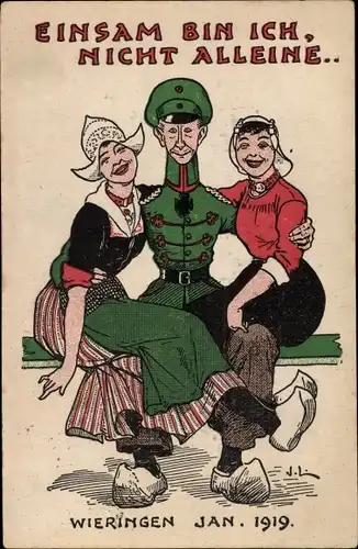 Künstler Ak Kronprinz Wilhelm, Exil, Frauen in niederländischer Tracht, Karikatur