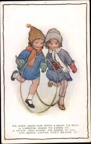 Künstler Ak Sowerby, Zwei Kinder mit Reifen, We have such fun, with a hoop to run, Holiday Time