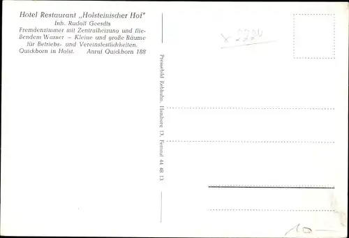 Ak Quickborn in Holstein, Hotel Restaurant Holsteinischer Hof