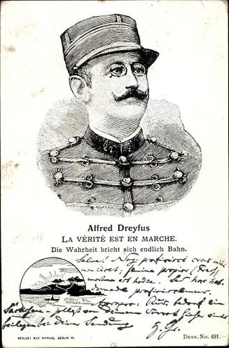 Künstler Ak Alfred Dreyfus, Dreyfus Affäre, Portrait, Die Wahrheit bricht sich endlich Bahn