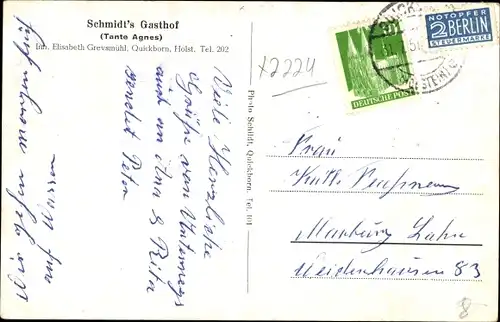 Ak Quickborn in Holstein, Schmidt's Gasthof, Tante Agnes, Restaurant