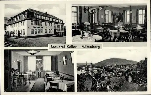 Ak Miltenberg am Main Unterfranken, Gasthaus Brauerei Keller, Innenansicht, Blick auf den Ort