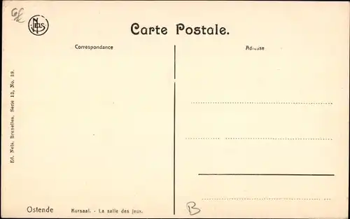 Ak Ostende Westflandern, Kursaal, La Salle des Jeux