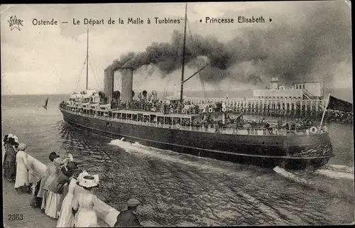 Ak Oostende Ostende Westflandern, Le Depart de la Malle a Turbines Princesse Elisabeth
