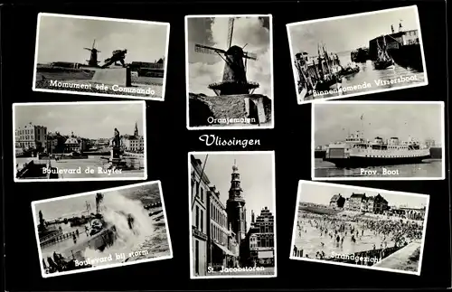 Ak Vlissingen Zeeland Niederlande, Monument 4de Commando, Oranjemolen, Binnenkomende Vissersboot