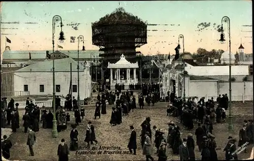 Ak Bruxelles Brüssel, Exposition 1910, Plaine des Attractions, Turm, Weltausstellung