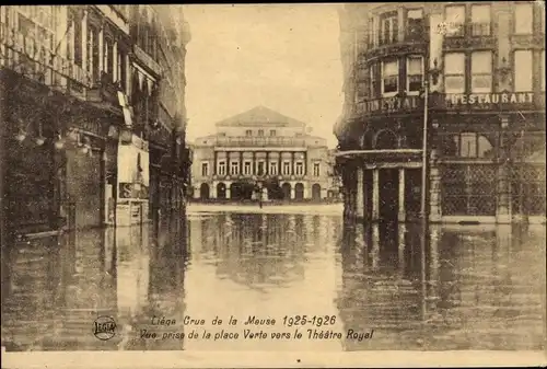 Ak Liège Lüttich Wallonien, Crue de la Meuse, Vue prise de la place Verte vers le Theatre Royal