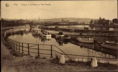 Ak Liège Lüttich Wallonien, L'Ecluse et la Meuse au Petit Paradis