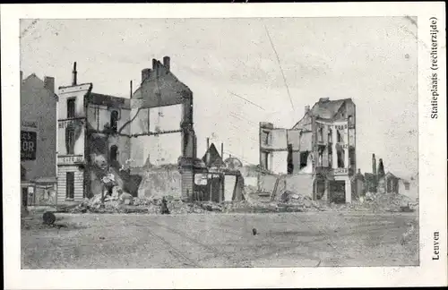 Ak Louvain Leuven Flämisch Brabant, L'Incendie 1914, Place de la Gare, côté droit