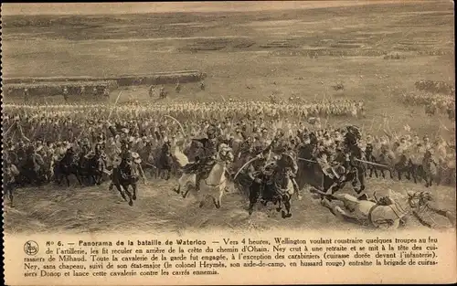 Ak Waterloo Wallonisch Brabant, Panorama de la bataille de Waterloo, Vers 4 heures