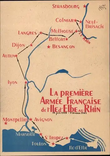 Landkarten Ak Jean de Lattre de Tassigny, französischer General, II WK