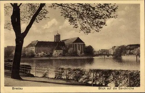 Ak Wrocław Breslau Schlesien, Blick auf die Sandkirche