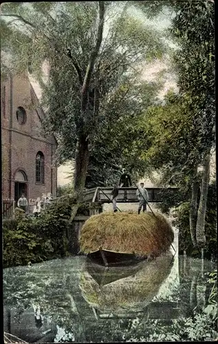 Ak Giethoorn Overijssel Niederlande, Hooivervoer over water