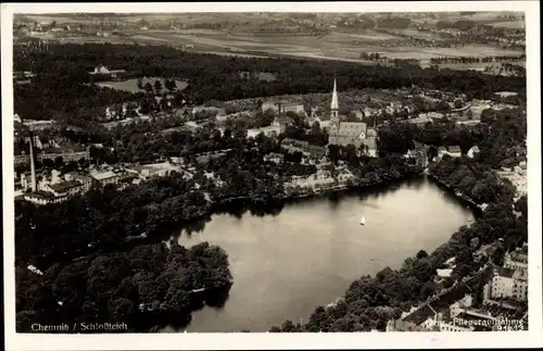 Ak Chemnitz in Sachsen, Panorama mit Schlossteich, Kirche, Luftbild