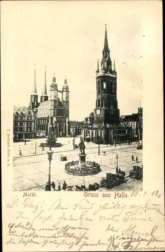 Ak Halle an der Saale, Markt, Kirche, Turm, Denkmal