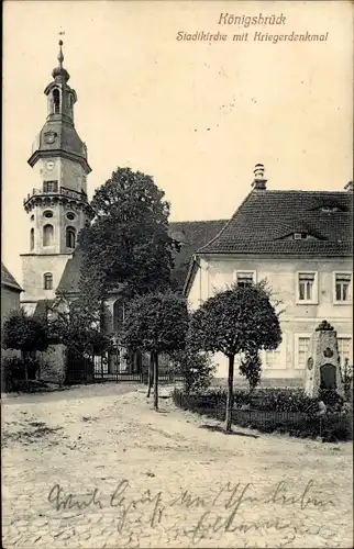 Ak Königsbrück in der Oberlausitz, Stadtkirche mit Kriegerdenkmal