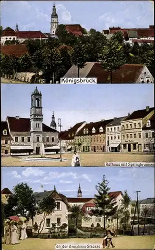 Ak Königsbrück in der Oberlausitz, Rathaus mit Springbrunnen, Dresdener Straße