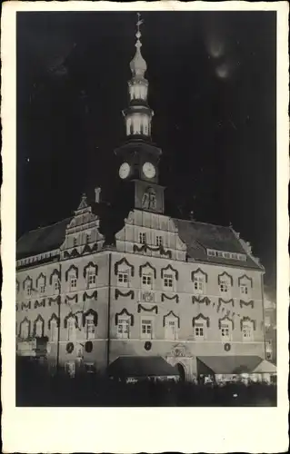Foto Ak Pirna in Sachsen, Rathaus im Festschmuck 1933