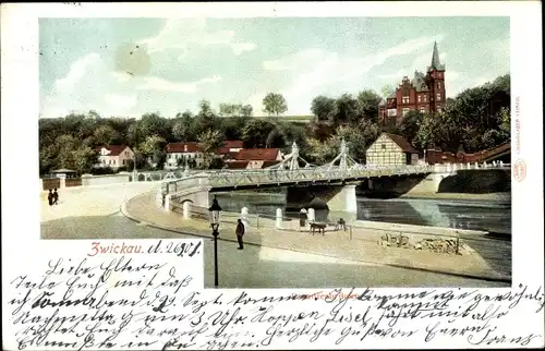 Ak Zwickau in Sachsen, Partie bei der Paradiesbrücke