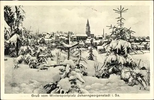 Ak Johanngeorgenstadt im Erzgebirge Sachsen, Winteransicht, Kirche