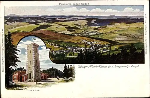 Ak Grünhain Beierfeld im Erzgebirge Sachsen, Panorama gegen Süden, König Albert Turm
