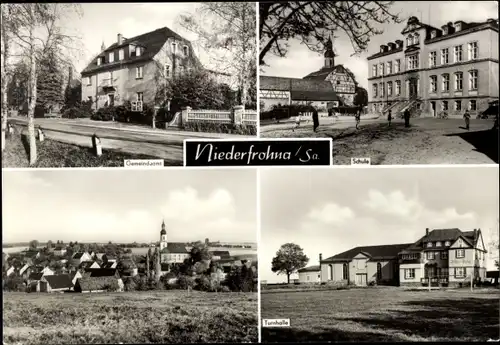 Ak Niederfrohna Sachsen, Schule, Gemeindeamt, Turnhalle, Stadtansicht