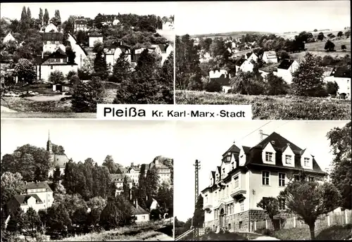 Ak Pleißa Limbach Oberfrohna Sachsen, Teilansichten vom Ort, Rathaus