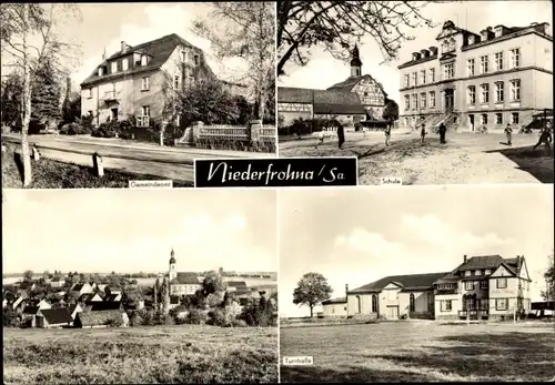 Ak Niederfrohna Sachsen, Schule, Gemeindeamt, Turnhalle, Stadtansicht