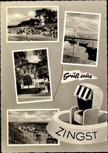 Ak Ostseebad Zingst, Boote, Strandleben, Strandkorb