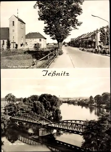 Ak Jeßnitz Jessnitz in Anhalt, Vor dem Halleschen Tor, An der Mulde, Brücke