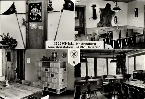 Ak Dörfel Kr. Annaberg Schlettau im Erzgebirge, Touristenstation Otto Haustein, Speiseraum
