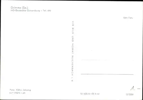 Ak Grimma in Sachsen, HO Gastästte Gattersburg mit Terrasse