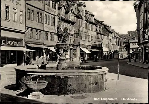 Ak Bad Langensalza in Thüringen, Marktstraße, Brunnen, Kaffee, Geschäft Röcker