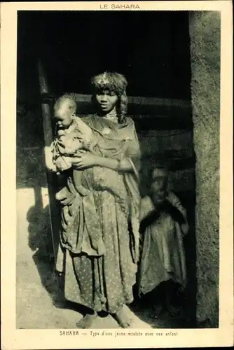 Ak In Salah Sahara Algerien, Mutter mit Kindern